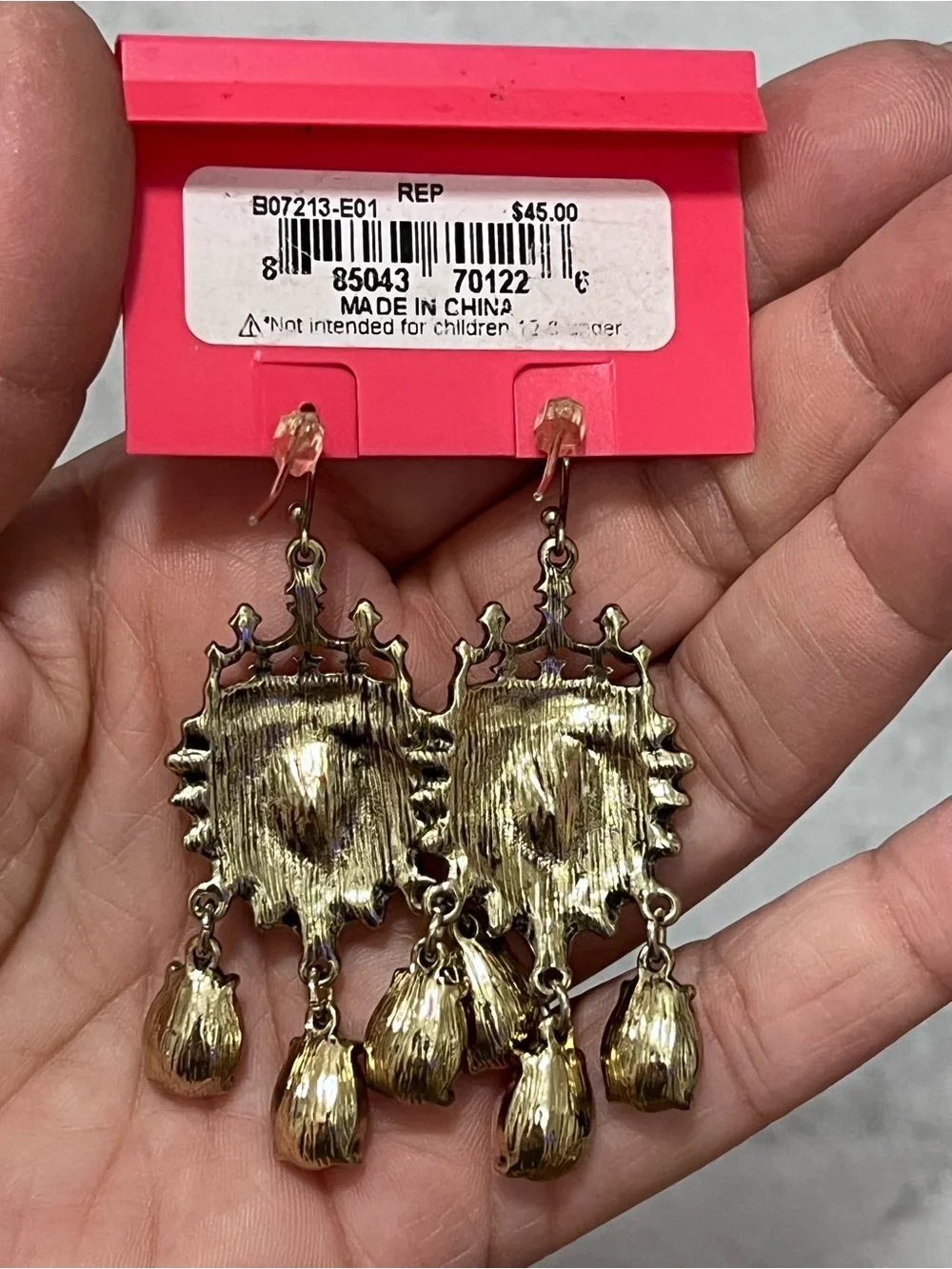 Betsey Johnson Gold-Tone Crown Heart Dangle Earrings with Red Stones